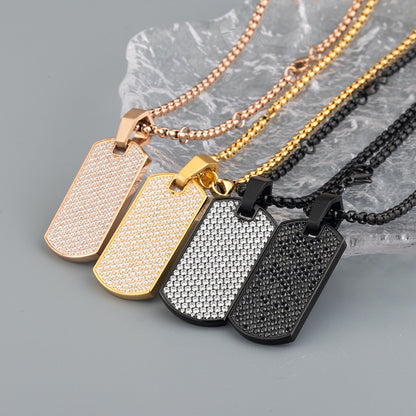 Unisex Stainless Steel Rectangular Zircon Pendant Necklace - Multiple Color Combinations