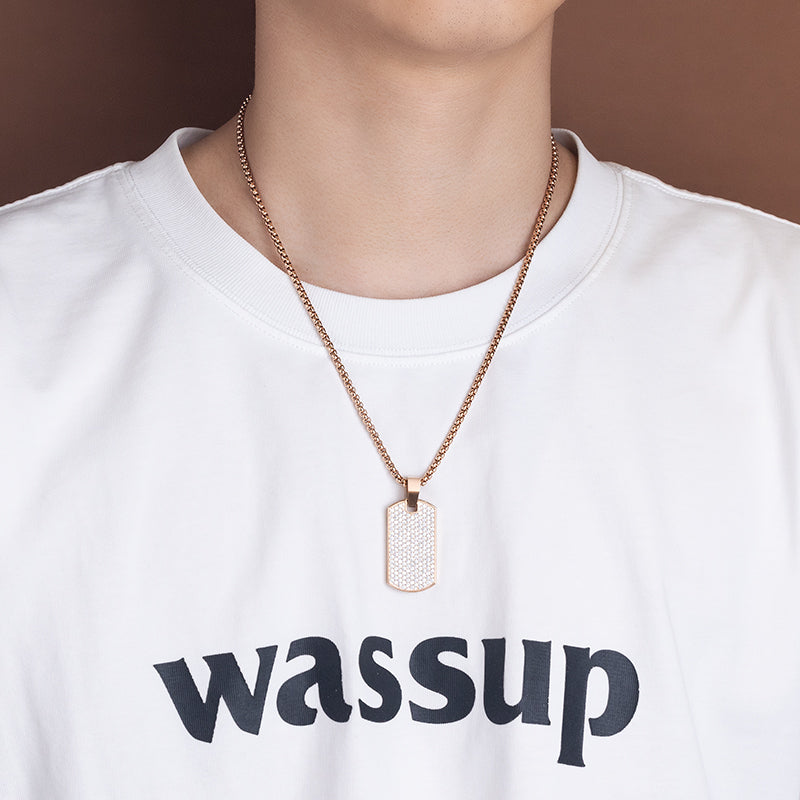 Unisex Stainless Steel Rectangular Zircon Pendant Necklace - Multiple Color Combinations