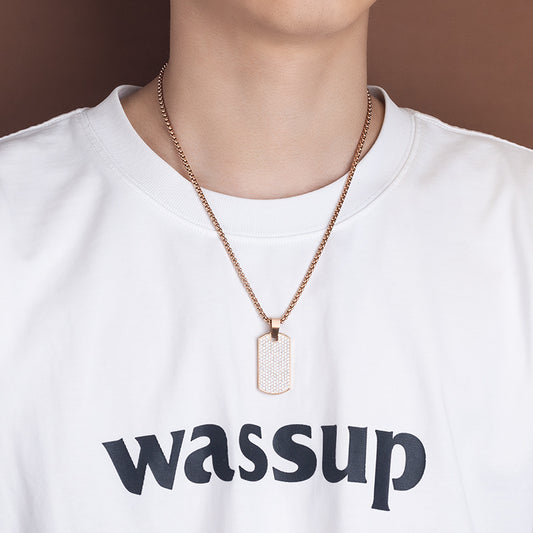 Unisex Stainless Steel Rectangular Zircon Pendant Necklace - Multiple Color Combinations