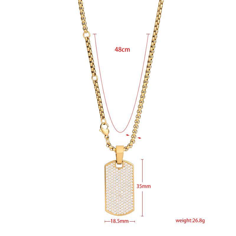 Unisex Stainless Steel Rectangular Zircon Pendant Necklace - Multiple Color Combinations