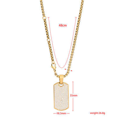 Unisex Stainless Steel Rectangular Zircon Pendant Necklace - Multiple Color Combinations