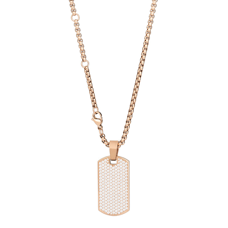 Unisex Stainless Steel Rectangular Zircon Pendant Necklace - Multiple Color Combinations