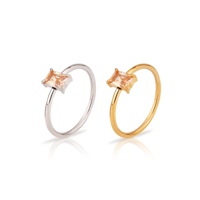 Women's Stainless Steel Square Crystal Ring - Gold & Silver