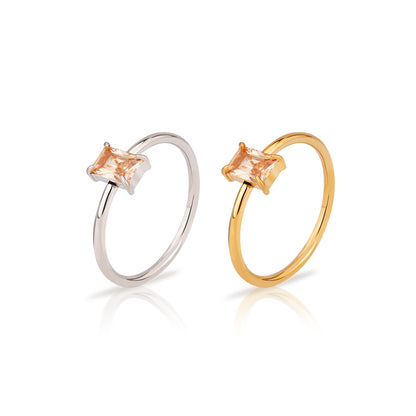 Women's Stainless Steel Square Crystal Ring - Gold & Silver