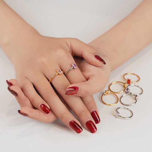 Women's Stainless Steel Square Crystal Ring - Gold & Silver