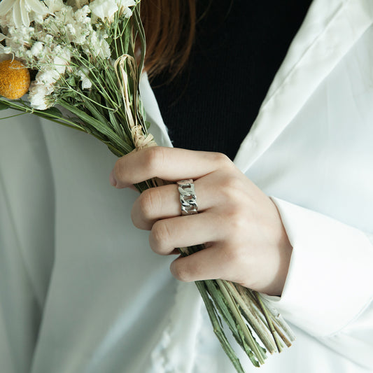 Women's Stainless Steel Chain Link Open Ring - Gold & Silver