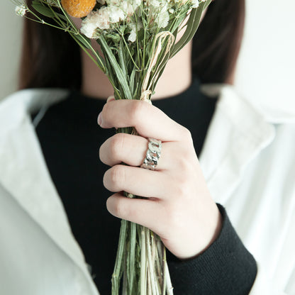 Women's Stainless Steel Chain Link Open Ring - Gold & Silver