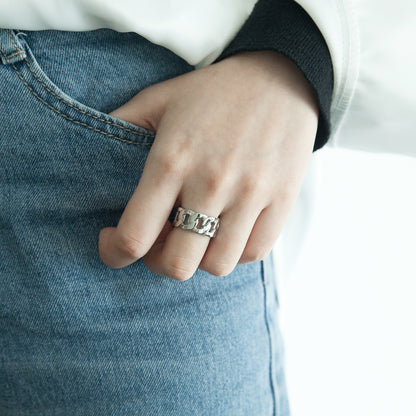 Women's Stainless Steel Chain Link Open Ring - Gold & Silver