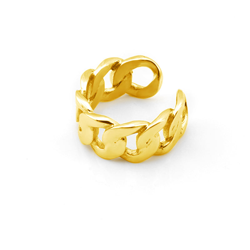 Women's Stainless Steel Chain Link Open Ring - Gold & Silver