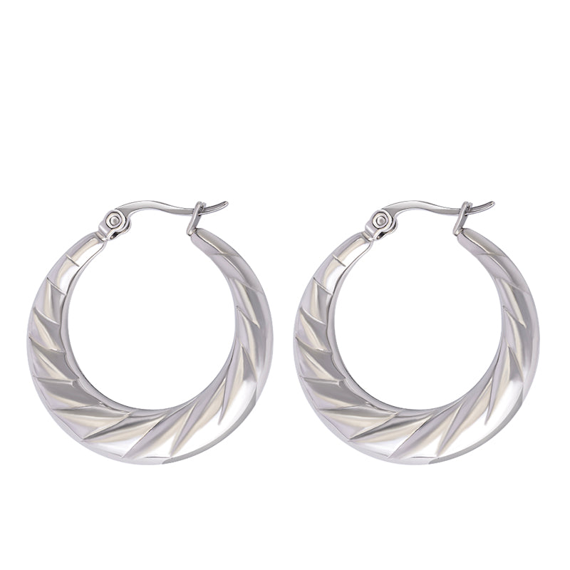 Women's Stainless Steel Textured Hoop Earrings - Gold & Silver Options