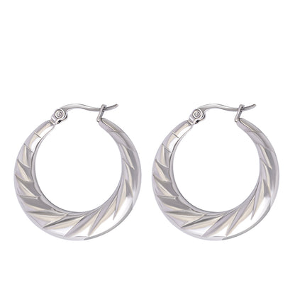 Women's Stainless Steel Textured Hoop Earrings - Gold & Silver Options