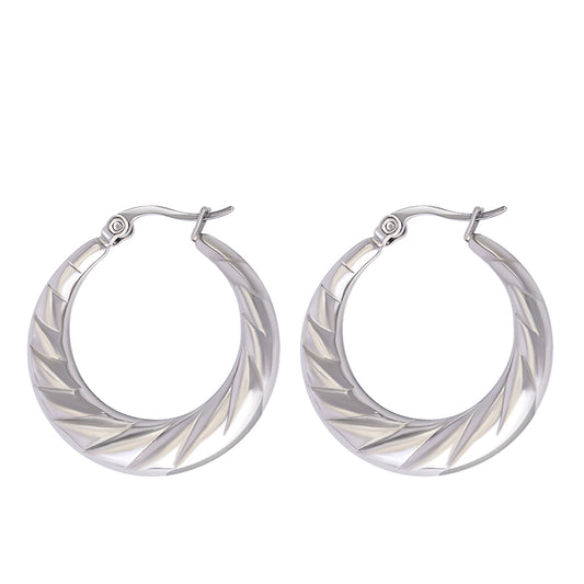 Women's Stainless Steel Textured Hoop Earrings - Gold & Silver Options