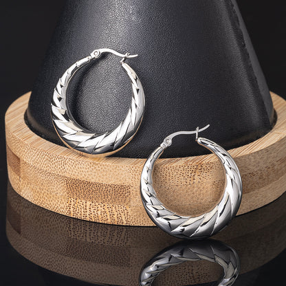Women's Stainless Steel Textured Hoop Earrings - Gold & Silver Options