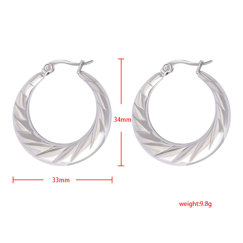 Women's Stainless Steel Textured Hoop Earrings - Gold & Silver Options