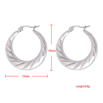 Women's Stainless Steel Textured Hoop Earrings - Gold & Silver Options