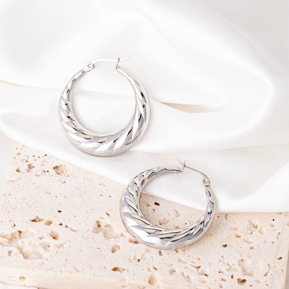 Women's Stainless Steel Textured Hoop Earrings - Gold & Silver Options
