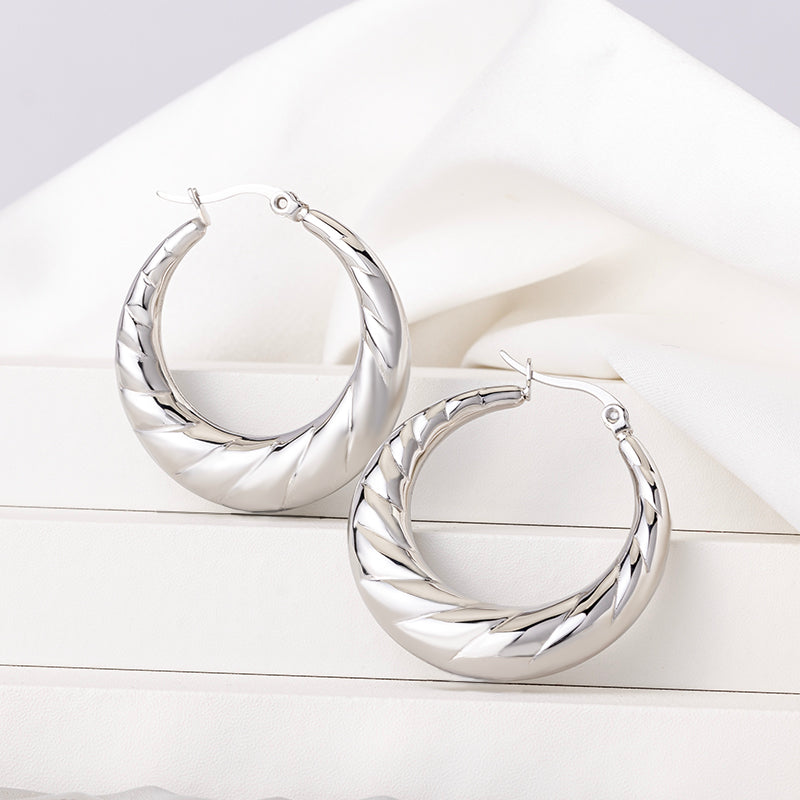 Women's Stainless Steel Textured Hoop Earrings - Gold & Silver Options