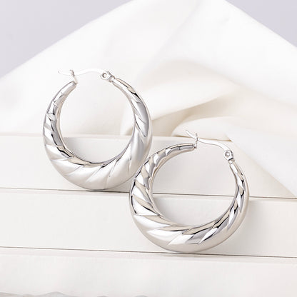 Women's Stainless Steel Textured Hoop Earrings - Gold & Silver Options