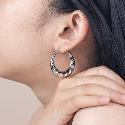 Women's Stainless Steel Textured Hoop Earrings - Gold & Silver Options