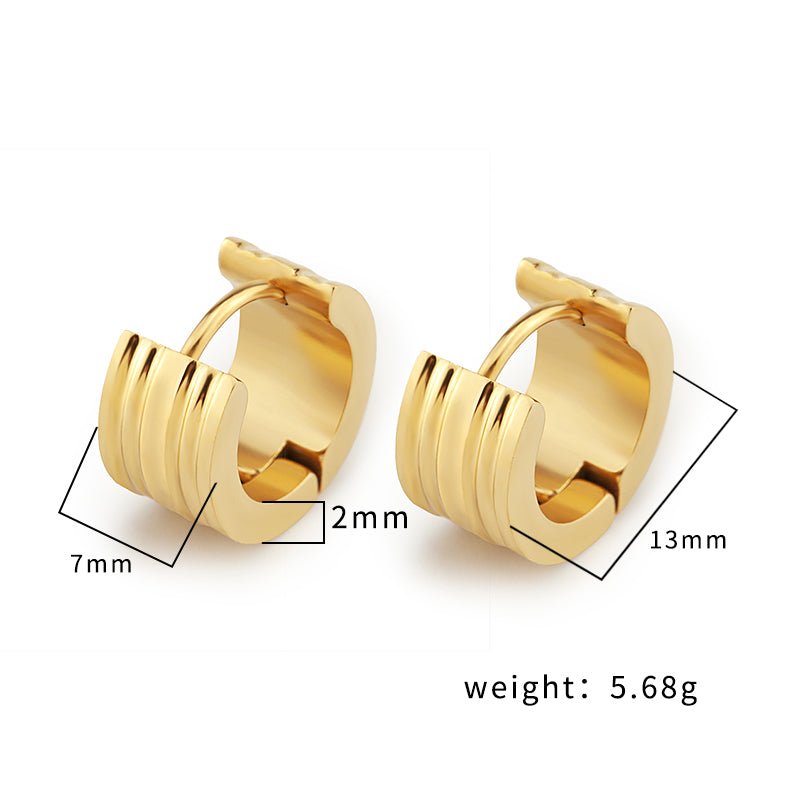 Women's Stainless Steel Grooved Huggie Hoop Earrings - Gold & Silver