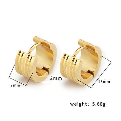 Women's Stainless Steel Grooved Huggie Hoop Earrings - Gold & Silver