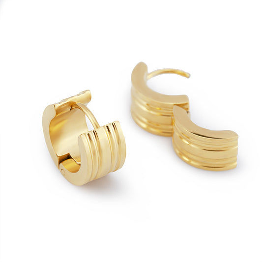 Women's Stainless Steel Grooved Huggie Hoop Earrings - Gold & Silver