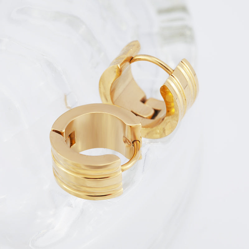 Women's Stainless Steel Grooved Huggie Hoop Earrings - Gold & Silver