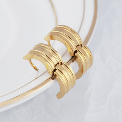 Women's Stainless Steel Grooved Huggie Hoop Earrings - Gold & Silver