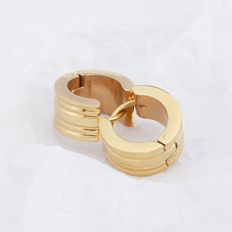 Women's Stainless Steel Grooved Huggie Hoop Earrings - Gold & Silver