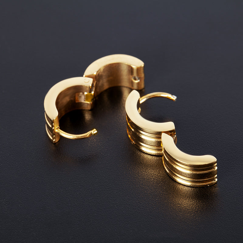Women's Stainless Steel Grooved Huggie Hoop Earrings - Gold & Silver