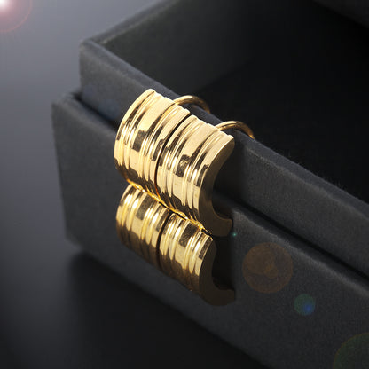 Women's Stainless Steel Grooved Huggie Hoop Earrings - Gold & Silver