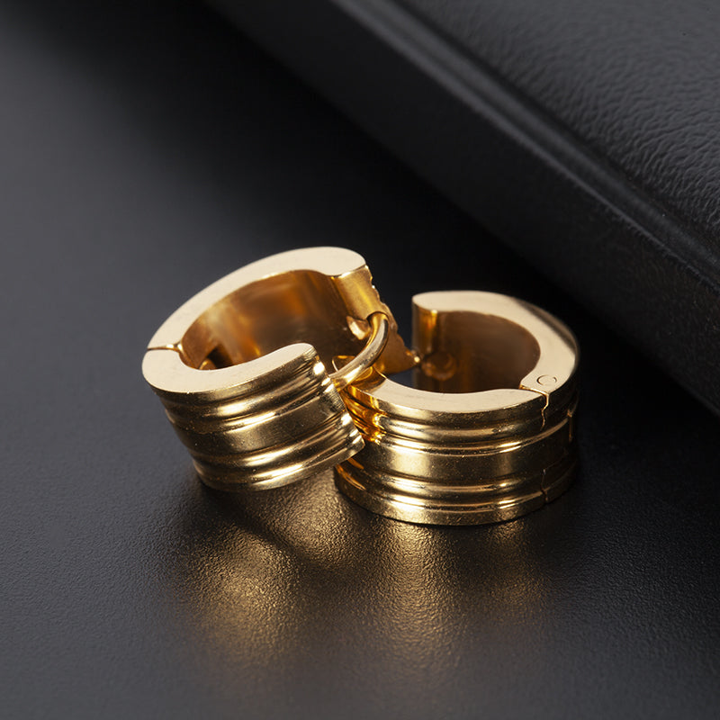 Women's Stainless Steel Grooved Huggie Hoop Earrings - Gold & Silver