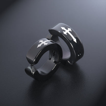 Women's Stainless Steel Cross Design Huggie Ear Cuffs - Black & Silver