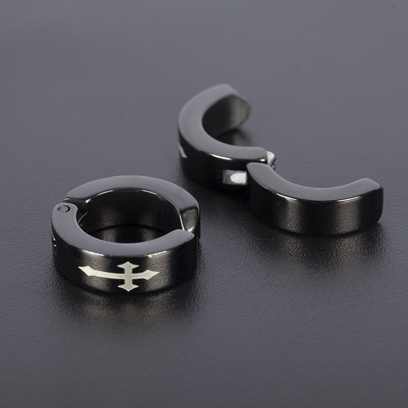 Women's Stainless Steel Cross Design Huggie Ear Cuffs - Black & Silver