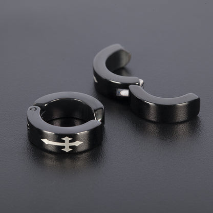 Women's Stainless Steel Cross Design Huggie Ear Cuffs - Black & Silver