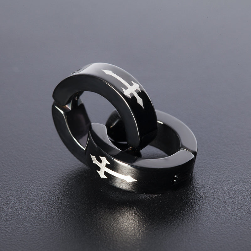 Women's Stainless Steel Cross Design Huggie Ear Cuffs - Black & Silver