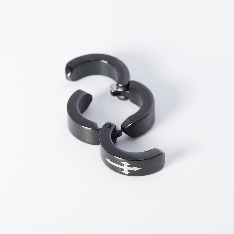 Women's Stainless Steel Cross Design Huggie Ear Cuffs - Black & Silver