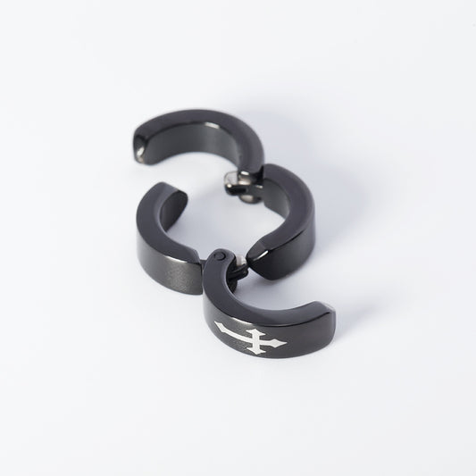 Women's Stainless Steel Cross Design Huggie Ear Cuffs - Black & Silver