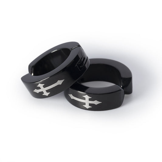 Women's Stainless Steel Cross Design Huggie Ear Cuffs - Black & Silver