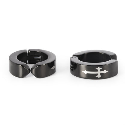 Women's Stainless Steel Cross Design Huggie Ear Cuffs - Black & Silver