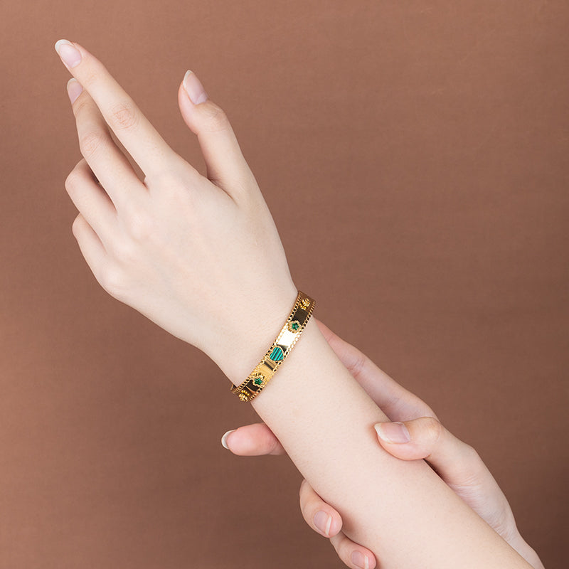 Gold Stainless Steel Bangle with Zircon - Elegant Crystal Bracelet for Women