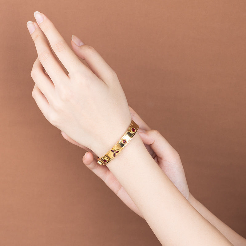 Gold Stainless Steel Bangle with Zircon - Elegant Crystal Bracelet for Women