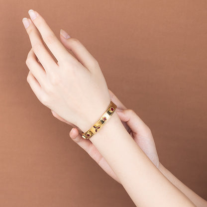 Gold Stainless Steel Bangle with Zircon - Elegant Crystal Bracelet for Women