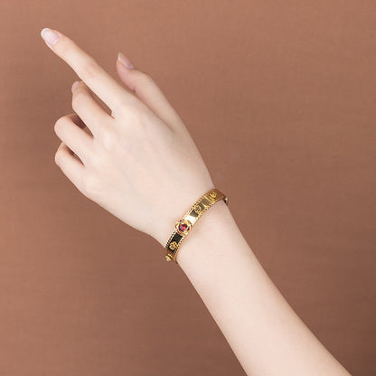 Gold Stainless Steel Bangle with Zircon - Elegant Crystal Bracelet for Women