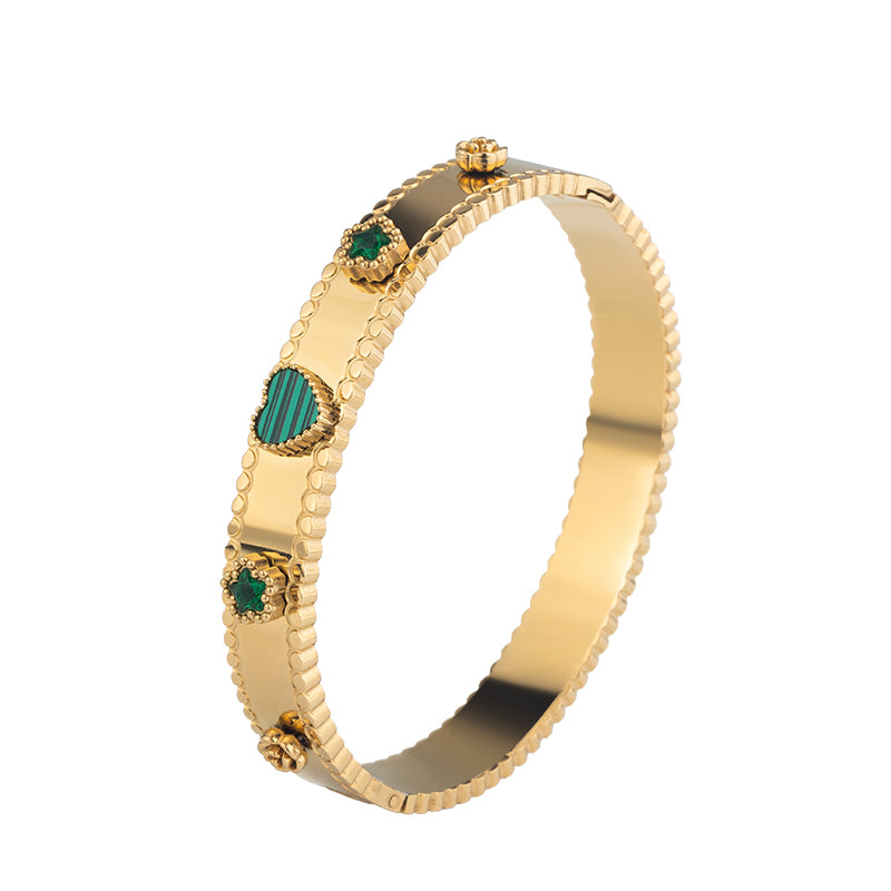 Gold Stainless Steel Bangle with Zircon - Elegant Crystal Bracelet for Women