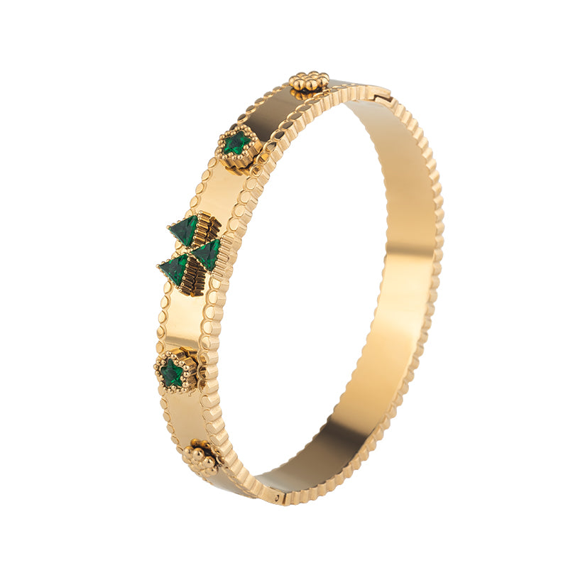 Gold Stainless Steel Bangle with Zircon - Elegant Crystal Bracelet for Women