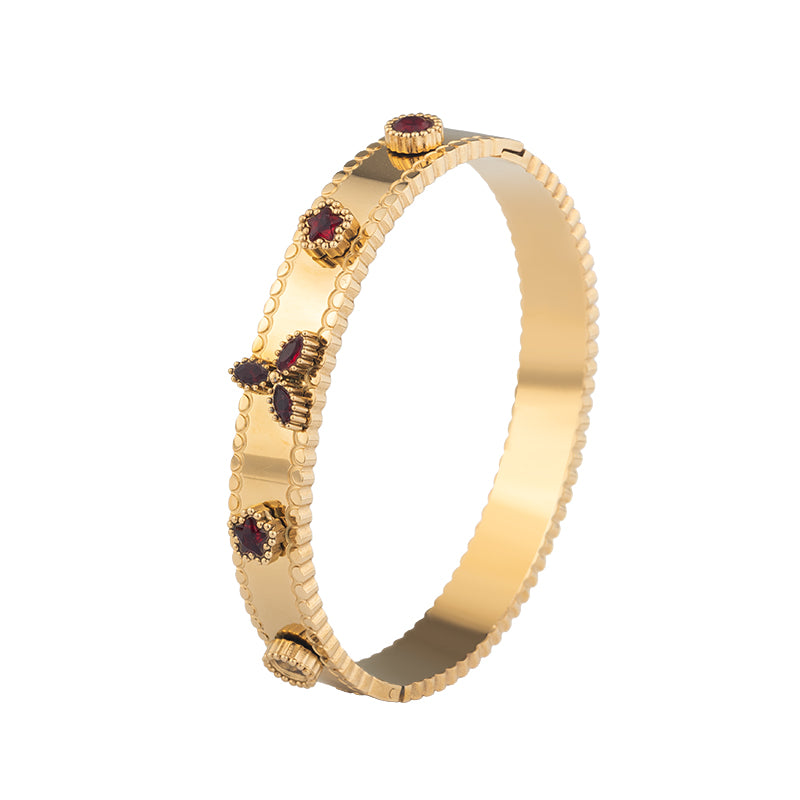 Gold Stainless Steel Bangle with Zircon - Elegant Crystal Bracelet for Women