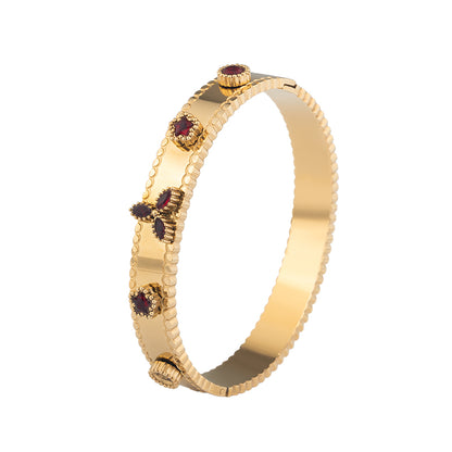 Gold Stainless Steel Bangle with Zircon - Elegant Crystal Bracelet for Women