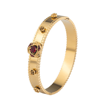 Gold Stainless Steel Bangle with Zircon - Elegant Crystal Bracelet for Women