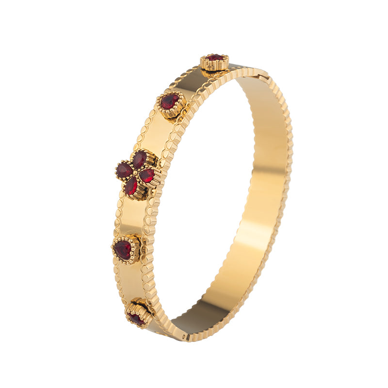 Gold Stainless Steel Bangle with Zircon - Elegant Crystal Bracelet for Women